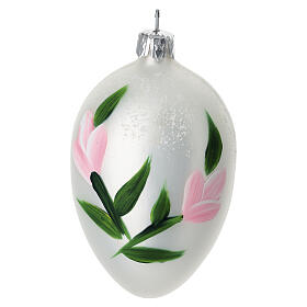 Bola ovalada blanca flores rosa vidrio soplado 60 mm