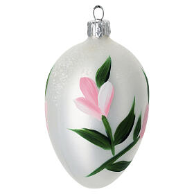Bola ovalada blanca flores rosa vidrio soplado 60 mm
