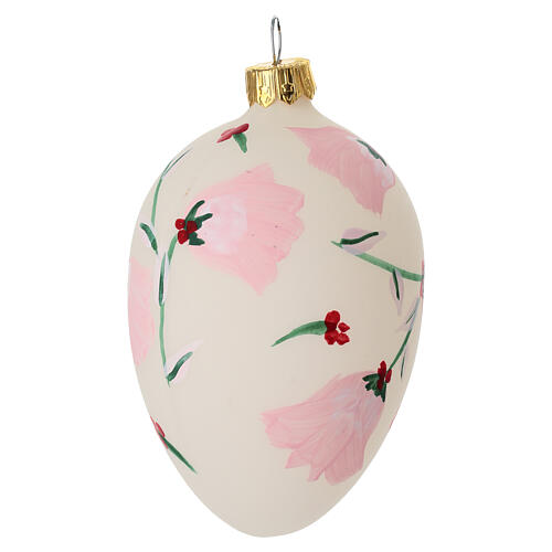 Boule œuf fleurs roses fond blanc mat verre soufflé 100x60 mm 2