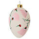 Boule œuf fleurs roses fond blanc mat verre soufflé 100x60 mm s1