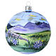 Boule bleue paysage montagne verre soufflé 90 mm s2
