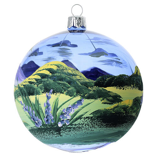 Pallina sferica blu paesaggio di montagna vetro soffiato 100 mm 3