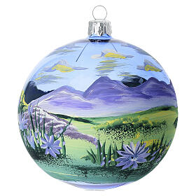 Blue Christmas ball mountain landscape blown glass 90 mm