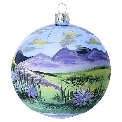 Blue Christmas ball mountain landscape blown glass 90 mm 4