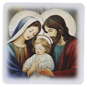 Quadretto legno Sacra Famiglia neomoderna 20x20 cm con scatola