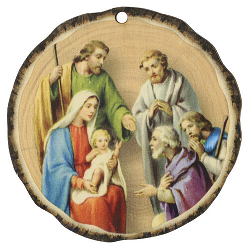 Set of 3 decorations for Christmas tree in MDF, Holy Family, 3.5 in 4