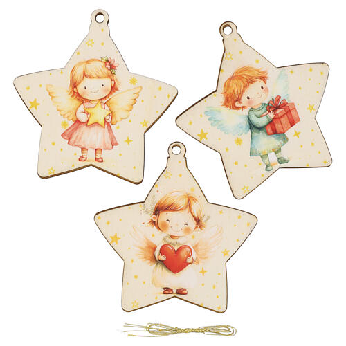 Decorazioni SET 3PZ. stellina MDF angioletti 10x10 cm 1