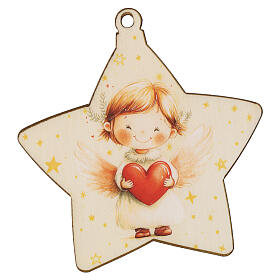 Set of 3 MDF star-shaped angel ornaments, 10x10 cm