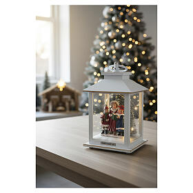 White Christmas lantern with carol singers and illumination, 8x4 in, Bagutta Tendence