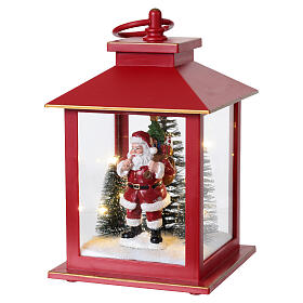 Red Christmas lantern with Santa Claus and trees, 8x4 in, Bagutta Tendence