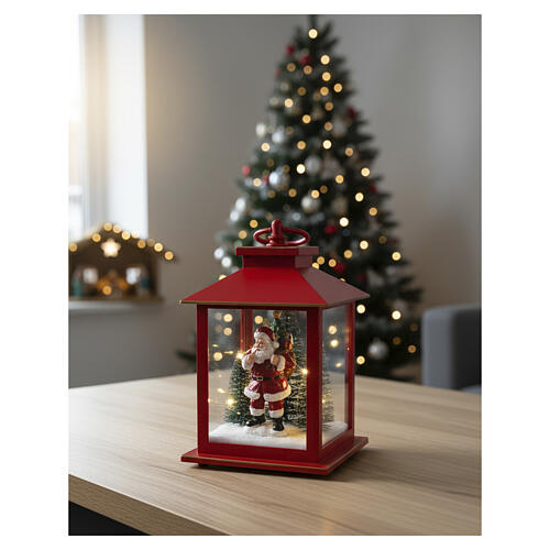 Red Christmas lantern with Santa Claus and trees, 8x4 in, Bagutta Tendence 2