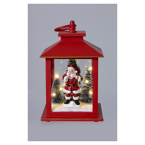 Lanterne de Noël rouge avec Père Noël et sapins 20x10 cm Bagutta Tendence 5