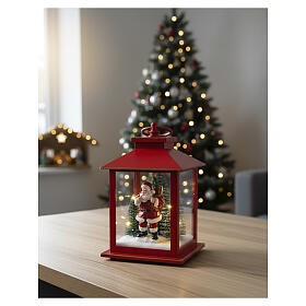 Lanterna natalizia rossa con Babbo natale e alberi 20x10cm Bagutta Tendence