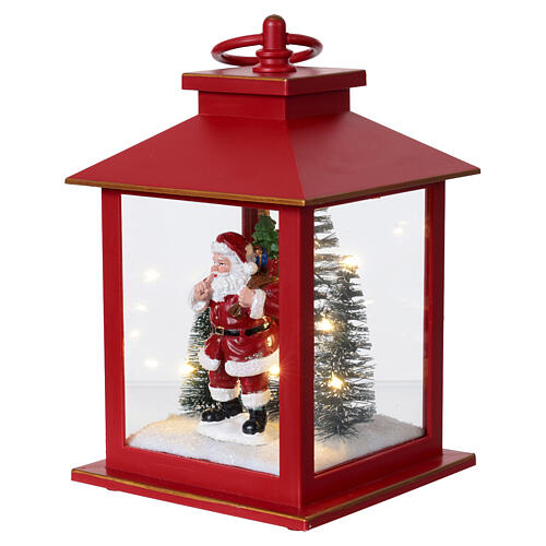 Lanterna natalizia rossa con Babbo natale e alberi 20x10cm Bagutta Tendence 3