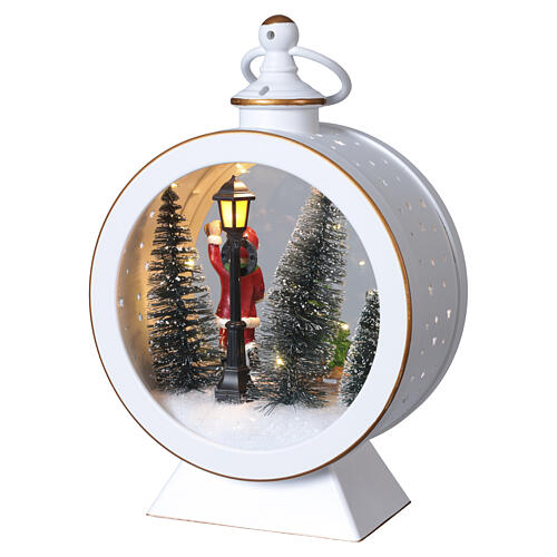 White Christmas lantern with children on sleigh and lights, 10 in, Bagutta Tendence 6
