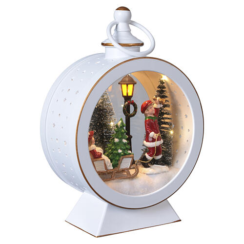 Linterna navideña redonda blanca niños trineo y luces 25cm Bagutta Tendence 4