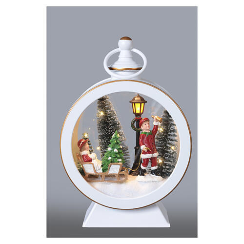 Linterna navideña redonda blanca niños trineo y luces 25cm Bagutta Tendence 5