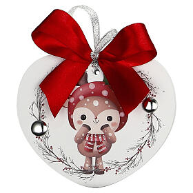 Cœur décoratif de Noël Thilia 10x10 cm avec faon et clochettes