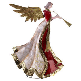 Set 2 pcs Anges stylisés avec trompette rouge, or et ivoire crèche métal 50 cm