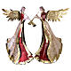 Set 2 pcs Anges stylisés avec trompette rouge, or et ivoire crèche métal 50 cm s5