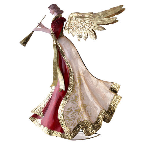 Set 2 pz Angeli stilizzati con tromba rosso oro avorio 50 cm Presepe metallico 4