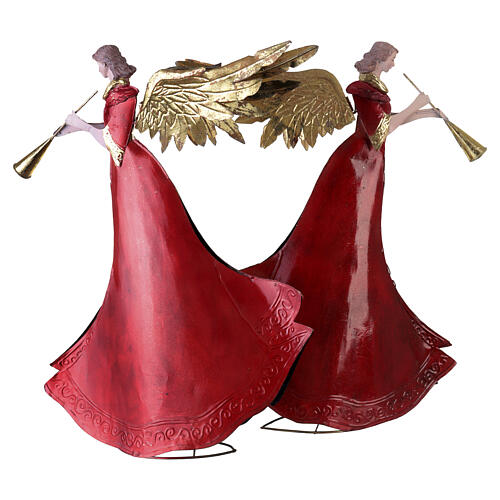 Stylized Angels with Trumpets, 2pcs in red, gold and ivory, 50 cm, metal nativity 6