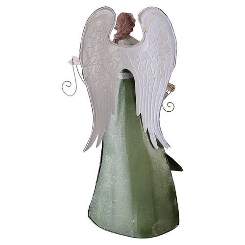 Ángel de Navidad estilizado verde y oro con flores 35 cm, pesebre metálico 5