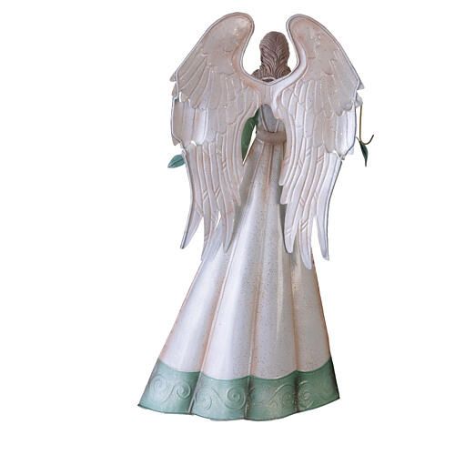 Stylized metal angel statue with green-ivory leaves, 40 cm 5