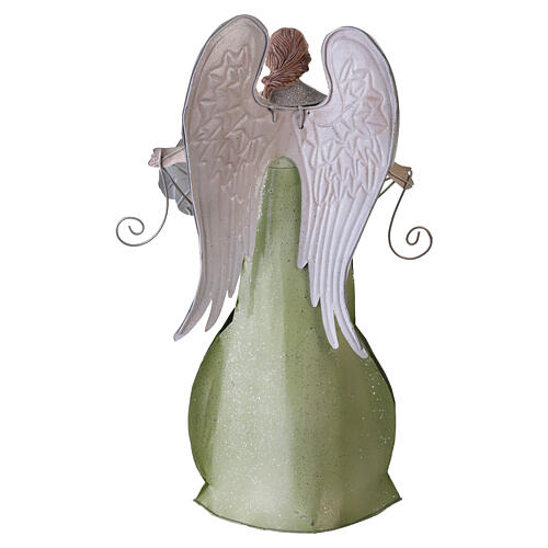 Green, ivory and gold Christmas angel with flowers, 35 cm, metal Nativity figure 5