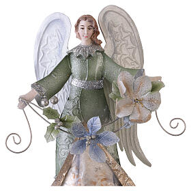 Ángel de Navidad verde marfil oro con flores 35 cm belén metálico
