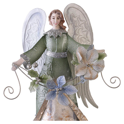 Stylized Christmas angel green, ivory and gold metal flowers, 35 cm 2