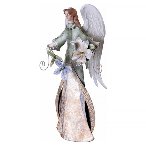 Stylized Christmas angel green, ivory and gold metal flowers, 35 cm 3