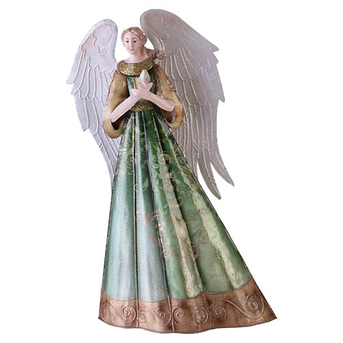 Stylised Christmas angel with dove, 16 in, metal Nativity figure 1