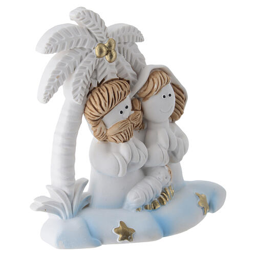 Nativity Holy Family with palm in resin 7 cm, blue background and gold details 3