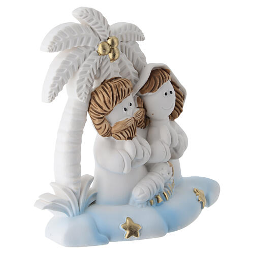 Nativité avec palmier en résine 10 cm Sainte Famille sur base décorée 3