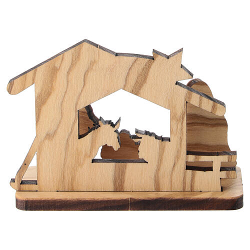 Belén madera 5 cm con cabaña y Sagrada Familia impresa 4