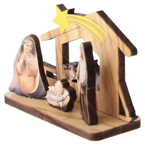 Presépio em madeira 5 cm com cabana e Sagrada Família impressa 2