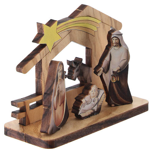 Presépio em madeira 5 cm com cabana e Sagrada Família impressa 3