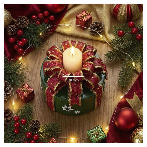 Castiçal de Natal 20 mm em resina verde e ouro formato presente 10x10 cm 4