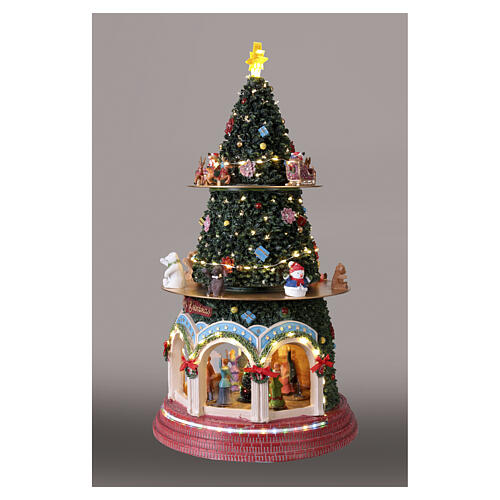 Árbol navideño con tres escenas animadas y led 50x30 cm 4