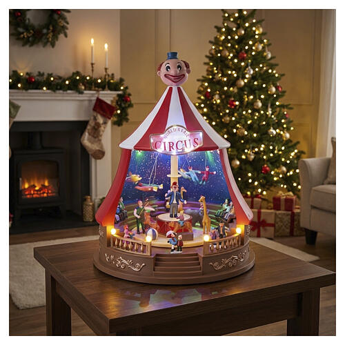 Carrusel con carpa de circo navideño led y movimiento 45x35 cm 2