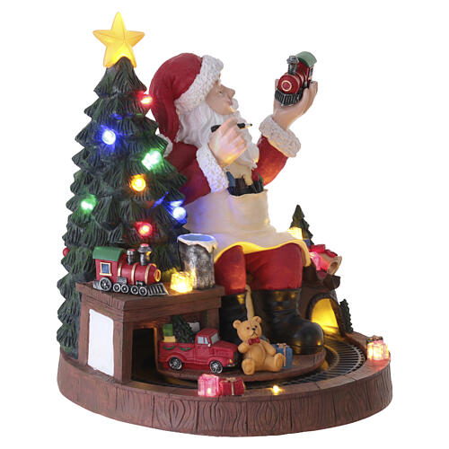 Animated Christmas music box: Santa Claus with toys and LED lights, 16x16 in 4