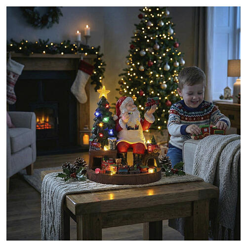 Carillon natalizio Babbo Natale e giocattoli animato luci led 40x40 cm 2
