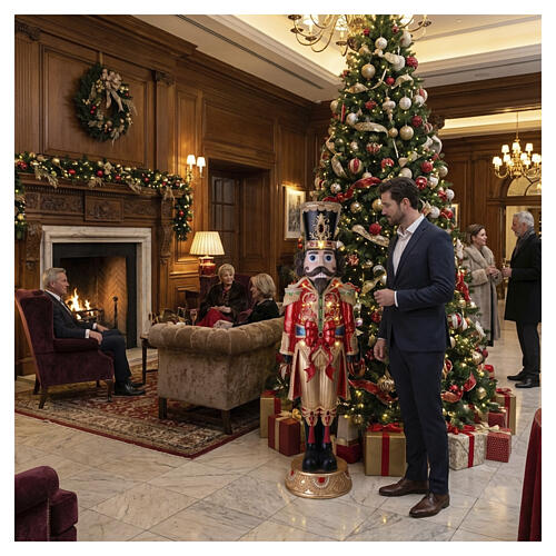 Schiaccianoci natalizio abiti regali rossi e dorati luci led 150x45x40 cm 4