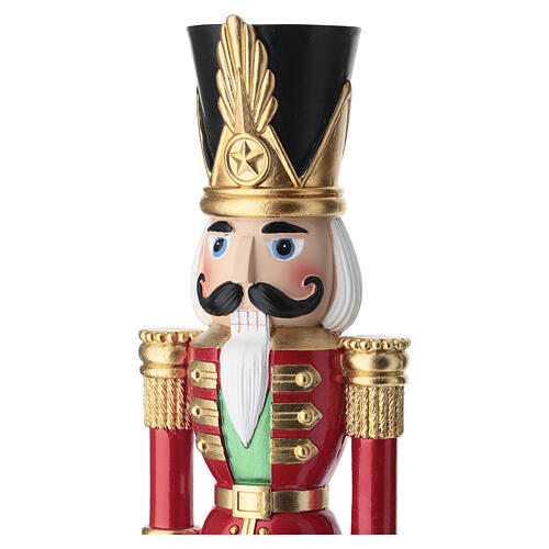 Schiaccianoci natalizio pennacchio dorato uniforme rossa 30x5 cm 3