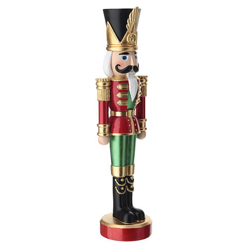 Schiaccianoci natalizio pennacchio dorato uniforme rossa 30x5 cm 6