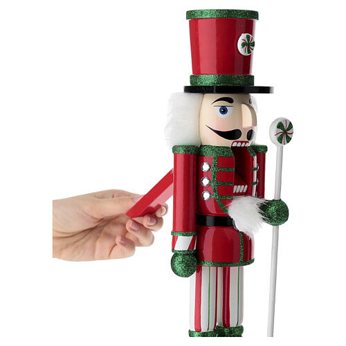 Schiaccianoci di legno 40x10 cm bastone di zucchero glitterato 3