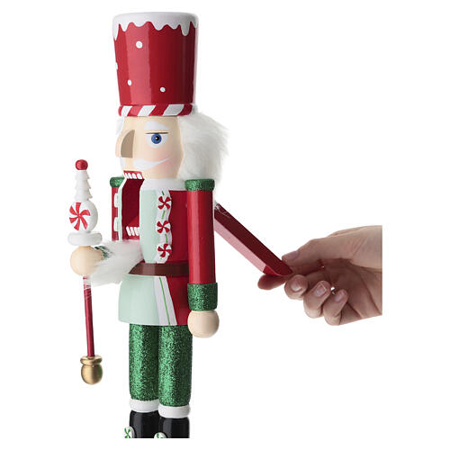 Schiaccianoci natalizio legno 40x10 cm scettro caramella 3