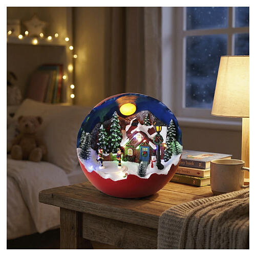 Christmas scene sphere with ice skaters, LED lights, 8x8 in 2
