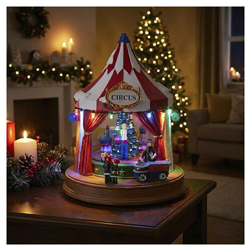 Villaggio natalizio tendone da circo animato e luci led 25x20 cm 2